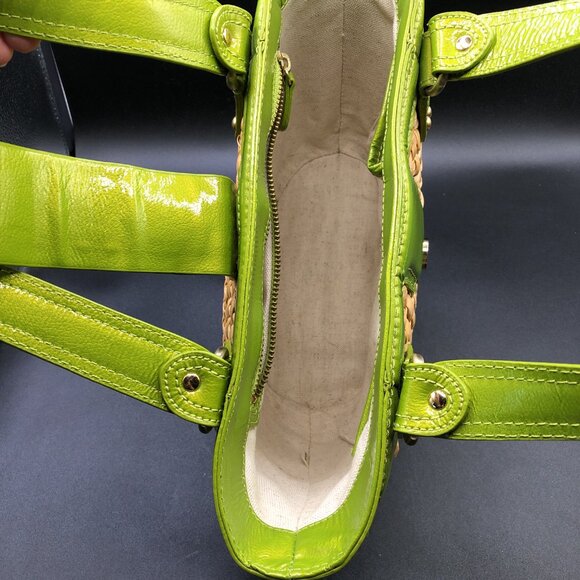 Michael Kors Straw and Green Leather Tote Bag w/Gold Color Hardware Excellent - Picture 15 of 15
